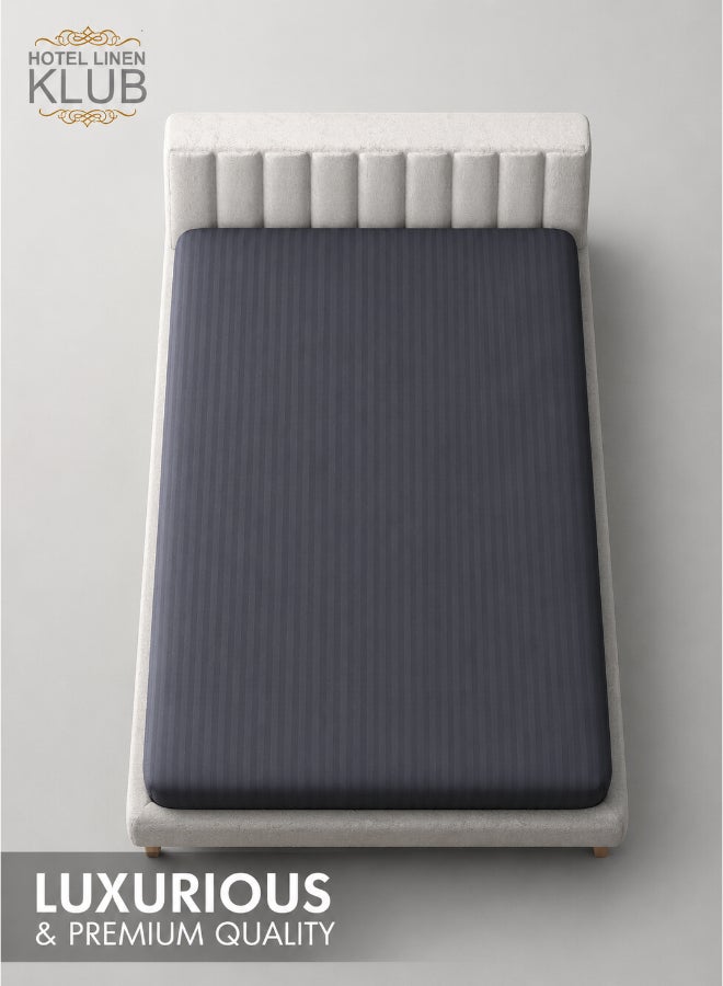 Hotel Linen Klub 1-Piece Microfiber Fitted Sheet Striped , Color Dark Grey, Design Soft Fabric Deep Pocket Elastic Edge Bed Linen, Availabe in Single, Double, Queen, King and Super King - Image 2