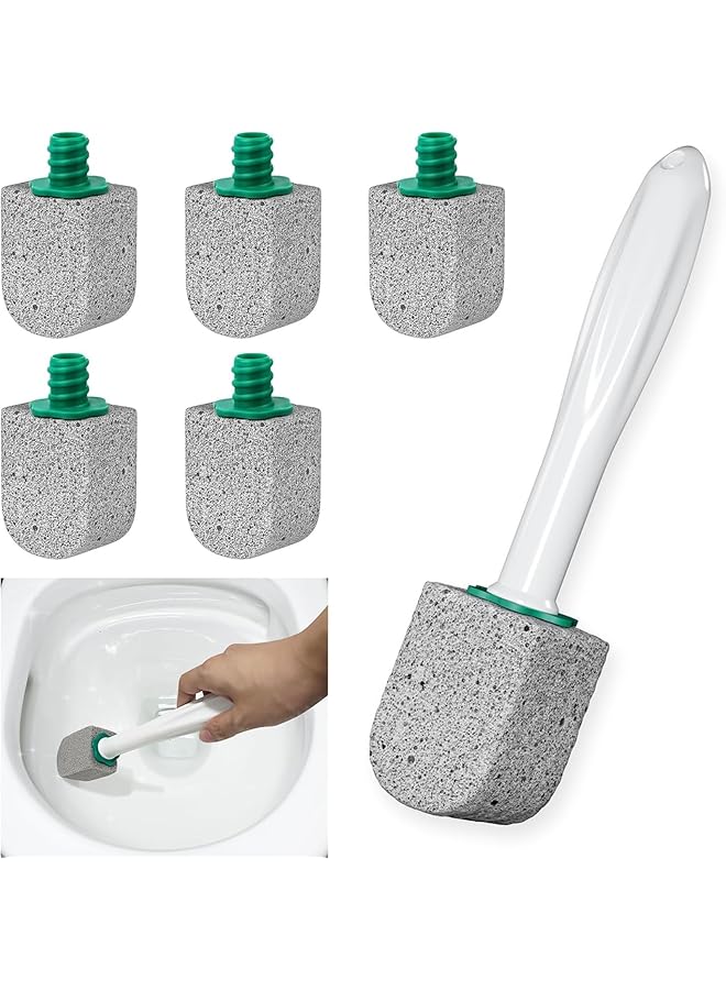 PROMASS Pumice Stone Toilet Cleaner with Long Handle, Pumice Toilet Scrubber Toilet Bowl Stain,Rust and Grease Stain Clean,Suitable for Toilet Bathroom Kitchen Sink BBQ, 1 Handle+5 Pumice Stones - Image 1