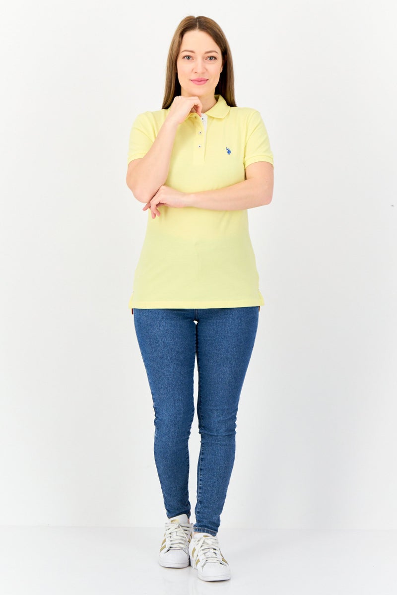 U.S. Polo Assn. Women Regular Fit Embroidered Logo Short Sleeve Polo Shirt, Yellow  - Image 2
