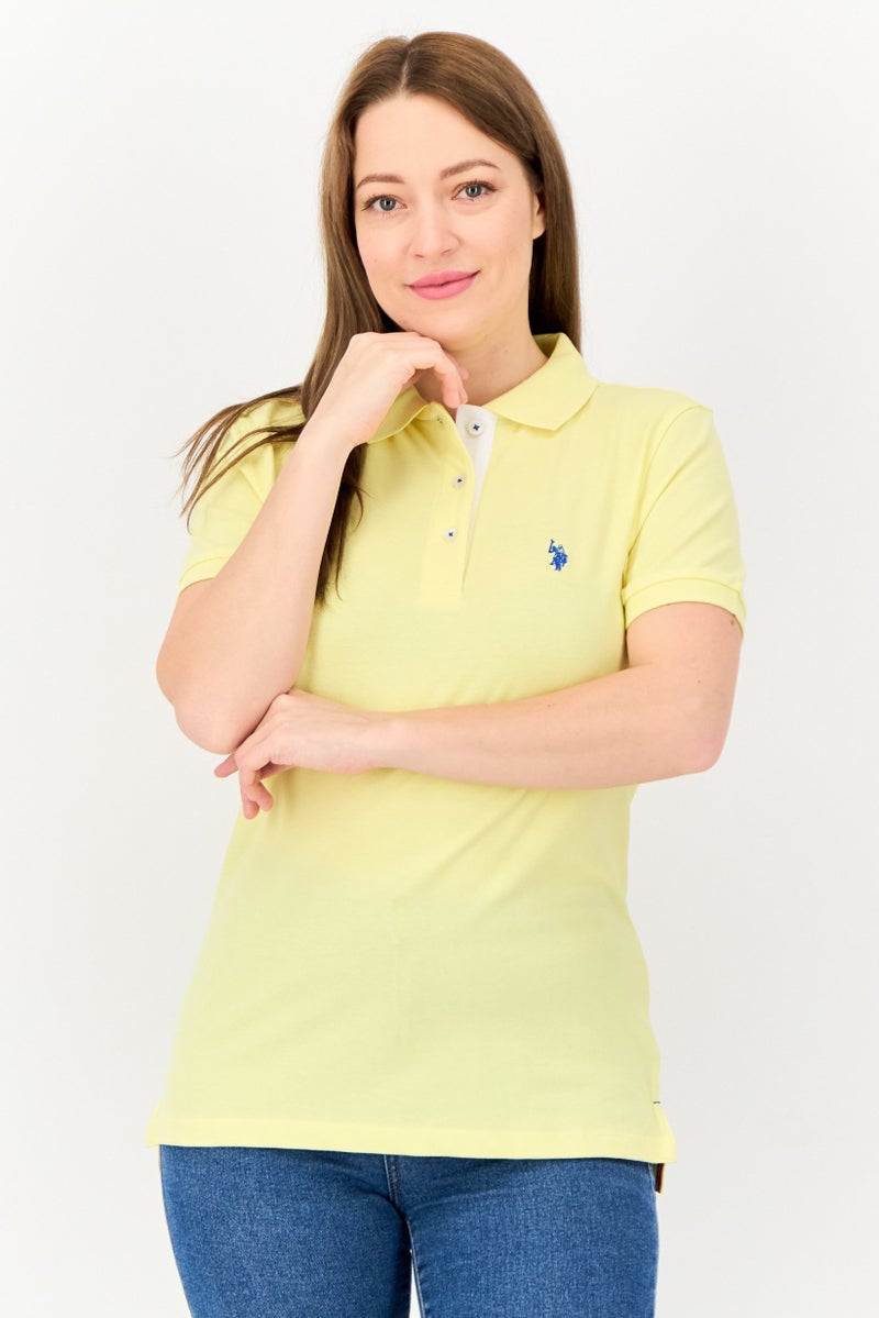 U.S. Polo Assn. Women Regular Fit Embroidered Logo Short Sleeve Polo Shirt, Yellow  - Image 1