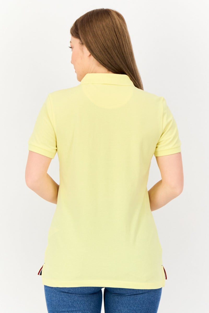 U.S. Polo Assn. Women Regular Fit Embroidered Logo Short Sleeve Polo Shirt, Yellow  - Image 4