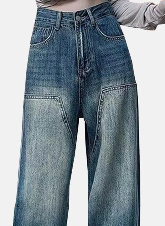 يونيكي Blue Wide Leg High-Rise Low Distress Light Fade Denim Jeans
