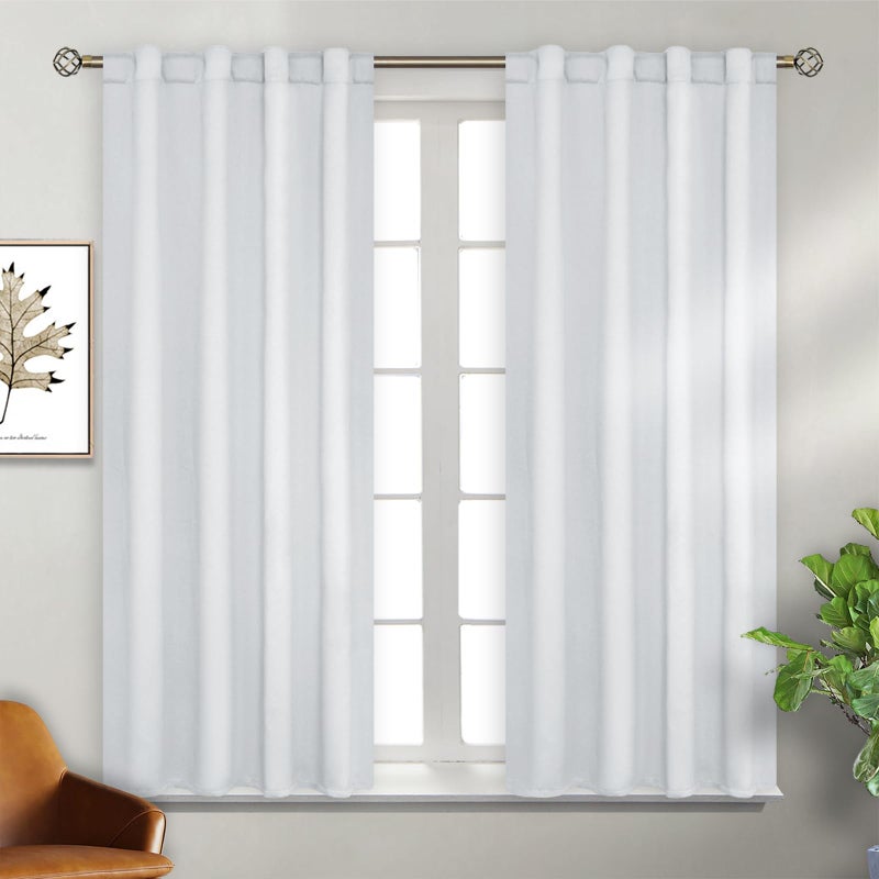 BGment White Curtains for Bedroom - 38 x 54 inch Rod Pocket and Back Tab Thermal Insulated Room Darkening Curtains for Living Room  2 Panels Set  Greyish White - Image 1