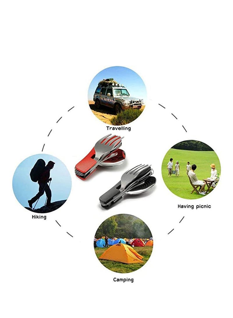 SYOSI 4-in-1 BBQ Camping Utensils, Multifuctional Tool, Such as Fork Spoon Knife Bottle Opener, Stainless Steel Folding Camping Cutlery Tool for Picnic Travel BBQ Outdoor & Backpacking - Image 4