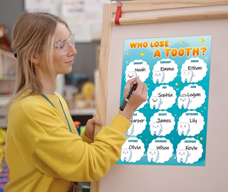D4DREAM Who Lost a Tooth Poster Chart 11"x 17" Tooth Chart Learning Posters for Kids Classroom Lost Teeth Poster for Nurse Office Decorations Back to School Supplies for Kindergarten Elementary School - Image 5