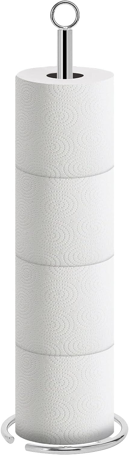 INDIDECOR INDIDECOR 31166 Bath Toilet Paper Holder Stand, Free Standing Tissue Paper Storage with Reserve, Space Toilet 4 Rolls Holder for Bathroom/Kitchen Countertop-All Metal (1 Pack, Chrome Finish) - Image 1