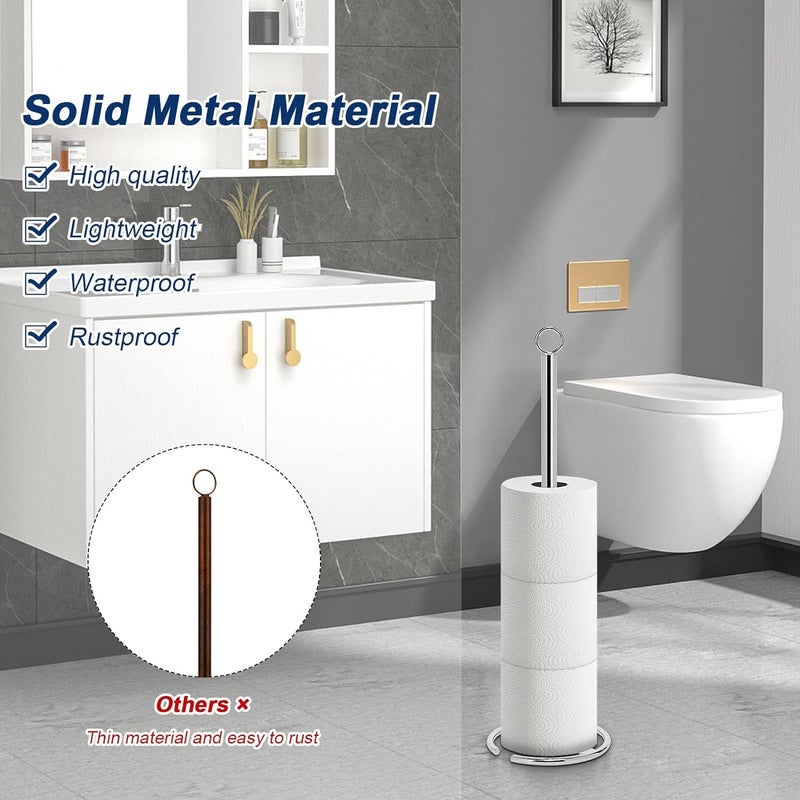 INDIDECOR INDIDECOR 31166 Bath Toilet Paper Holder Stand, Free Standing Tissue Paper Storage with Reserve, Space Toilet 4 Rolls Holder for Bathroom/Kitchen Countertop-All Metal (1 Pack, Chrome Finish) - Image 3