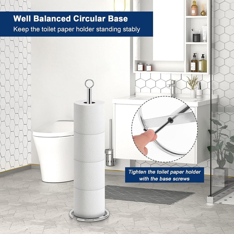 INDIDECOR INDIDECOR 31166 Bath Toilet Paper Holder Stand, Free Standing Tissue Paper Storage with Reserve, Space Toilet 4 Rolls Holder for Bathroom/Kitchen Countertop-All Metal (1 Pack, Chrome Finish) - Image 4