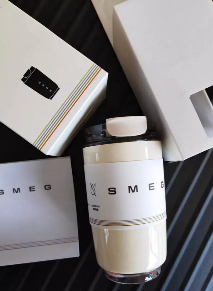 سميج كوب قهوة للسفر، كوب مشروبات معزول بسعة 350 مل مع غطاء مانع للتسرب، كوب قهوة يدوم طويلاً مع غطاء وقشة، كوب قهوة حراري - أبيض - Image 1