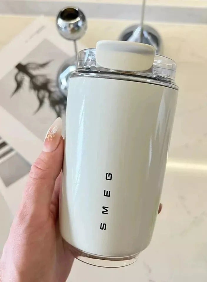 سميج كوب قهوة للسفر، كوب مشروبات معزول بسعة 350 مل مع غطاء مانع للتسرب، كوب قهوة يدوم طويلاً مع غطاء وقشة، كوب قهوة حراري - أبيض - Image 5