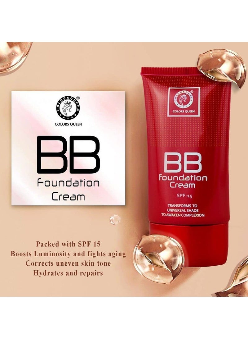 COLORS QUEEN BB Foundation Cream SPF15 30g Oil Free Medium Buildable Coverage Weightless Matte Finish Long Lasting Liquid Face Makeup, Golden Beige - Image 5