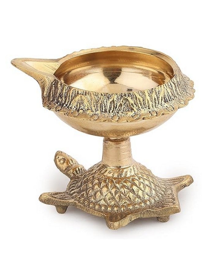 ROLIMOLI Pure Brass Kachuwa Design Diya Stand/Golden Color Diya For Use Diwali Festival, Pooja, Aarti And Decorate Pooja Thali/Tortoise Kuber Akhand Diya For Pooja (Size 1.5 In) - Image 1