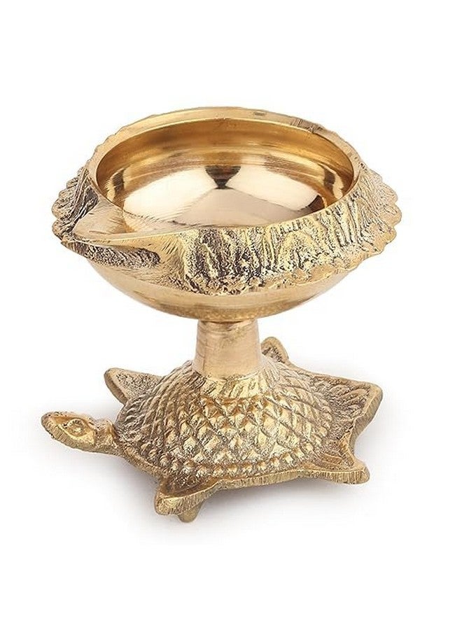 ROLIMOLI Pure Brass Kachuwa Design Diya Stand/Golden Color Diya For Use Diwali Festival, Pooja, Aarti And Decorate Pooja Thali/Tortoise Kuber Akhand Diya For Pooja (Size 1.5 In) - Image 2