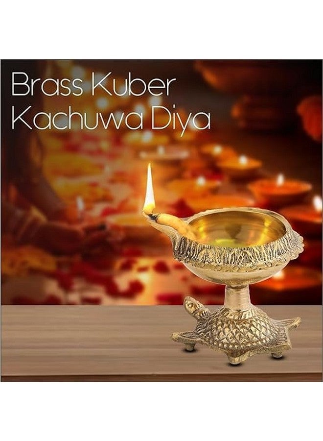 ROLIMOLI Pure Brass Kachuwa Design Diya Stand/Golden Color Diya For Use Diwali Festival, Pooja, Aarti And Decorate Pooja Thali/Tortoise Kuber Akhand Diya For Pooja (Size 1.5 In) - Image 4