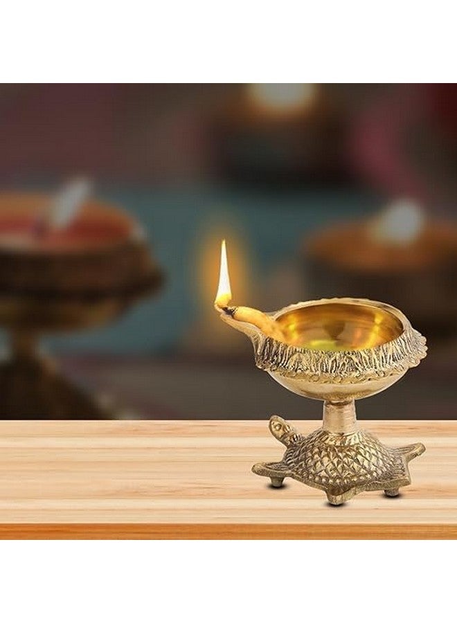 ROLIMOLI Pure Brass Kachuwa Design Diya Stand/Golden Color Diya For Use Diwali Festival, Pooja, Aarti And Decorate Pooja Thali/Tortoise Kuber Akhand Diya For Pooja (Size 1.5 In) - Image 3