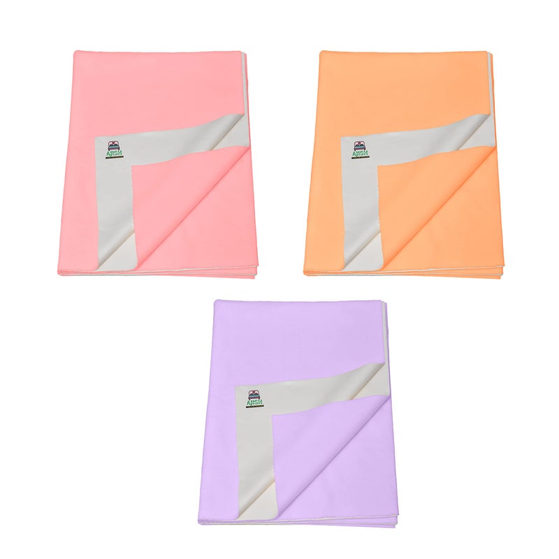 AJISH Pack of 3, Baby Bed Protector Reusable - Soft Cotton 100% Waterproof High Absorbent Faster Dry Sheet - Best for New Born Babies & Toddler Children (Large - 100X140CM) (Pink,Orange,Purple) - Image 1