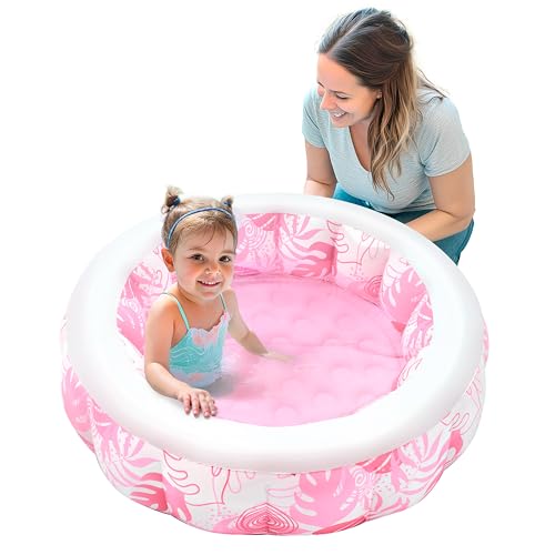 SLOOSH Inflatable Kiddie Pool for Kids 36x11 Swimming Pool with Soft Pad Floor for Kid Toddler Round Blow Up Baby Ball Play Pit Pools for Swim Party Portable Indoor Outdoor Water Toys Pink - Image 1