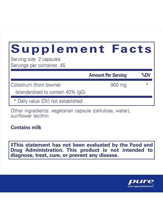 Pure Encapsulations Colostrum | 40% IgG Highly Concentrated Immune Support | 90 Capsules - Image 2