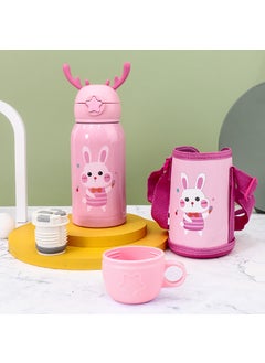 Generic Portable Cartoon Deer Vacuum 316 Stainless Steel Water Cup With Straw Childrens Insulated Cup Student Deer Antler Pop-Up Cup Powder Rabbit 