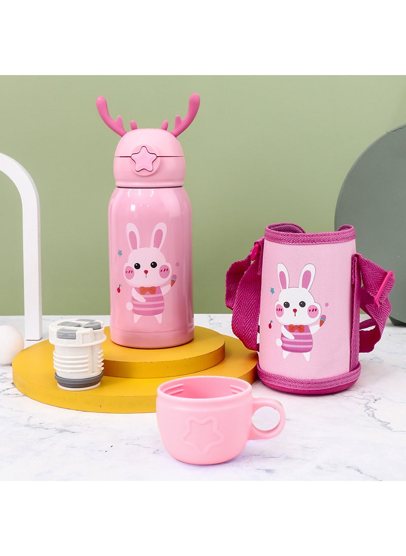 Generic - Portable Cartoon Deer Vacuum 316 Stainless Steel Water Cup With Straw Childrens Insulated Cup Student Deer Antler Pop-Up Cup Powder Rabbit - Image 1