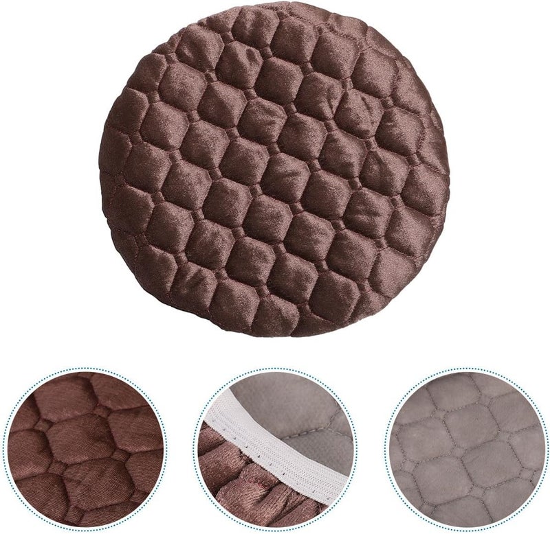 Elastic Round Stool Cover, Stretchy Chair Cushion Protector, Coffee Color Cotton Fabric Seat Slipcover for Home and Office Use - Image 3