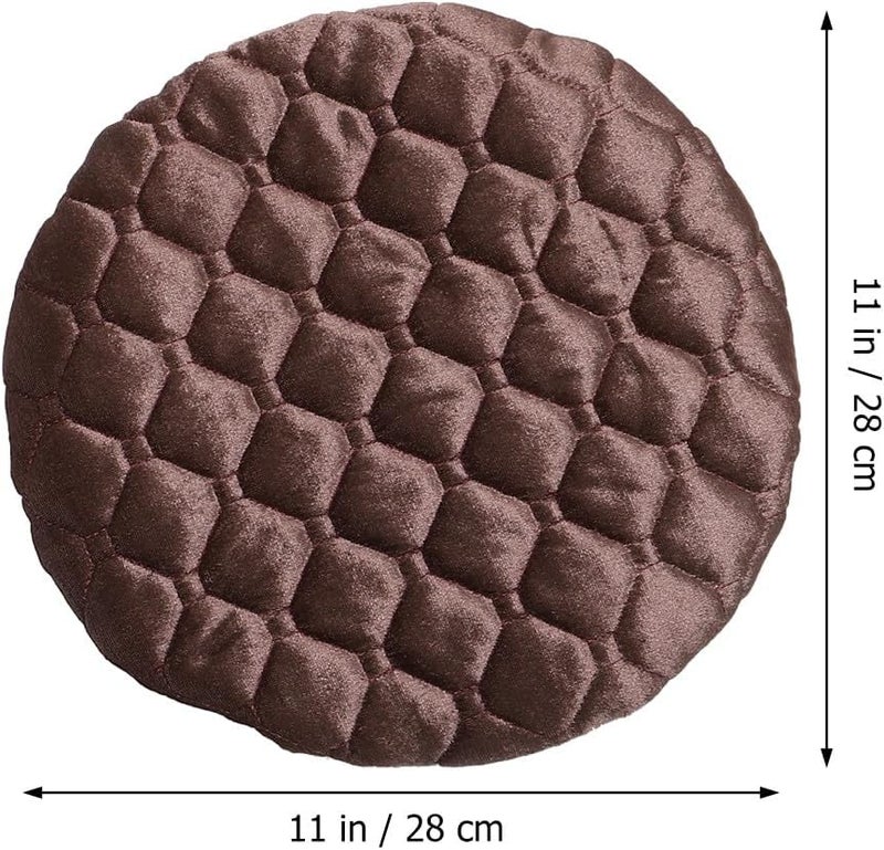 Elastic Round Stool Cover, Stretchy Chair Cushion Protector, Coffee Color Cotton Fabric Seat Slipcover for Home and Office Use - Image 2