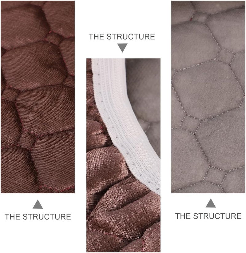 Elastic Round Stool Cover, Stretchy Chair Cushion Protector, Coffee Color Cotton Fabric Seat Slipcover for Home and Office Use - Image 4