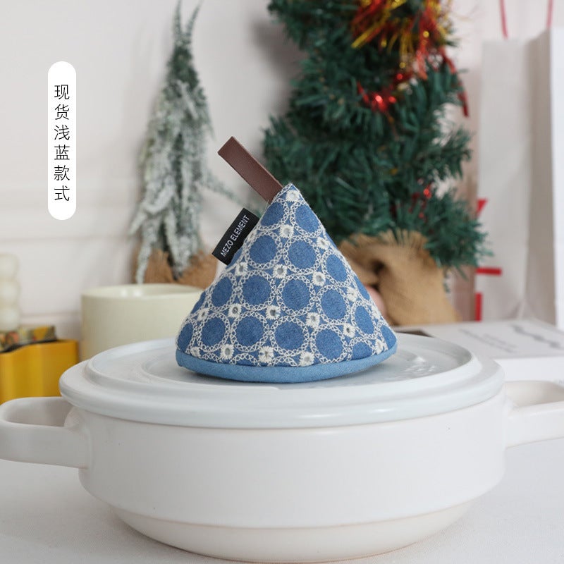 Japanese Denim Embroidered Kitchen Pot Handle Cover Thermal Glove Light Blue