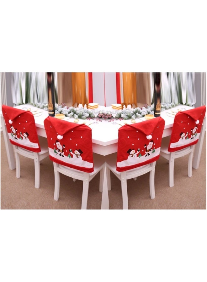 Santa Claus Cap Chair Cover, 4 PCS Christmas Chair Covers Decor Non Woven Snowman Red Hat Chair Back Cover for Kitchen Dining Room Chairs Christmas Xmas Holiday Party Festive Decorations Gifts - Image 1