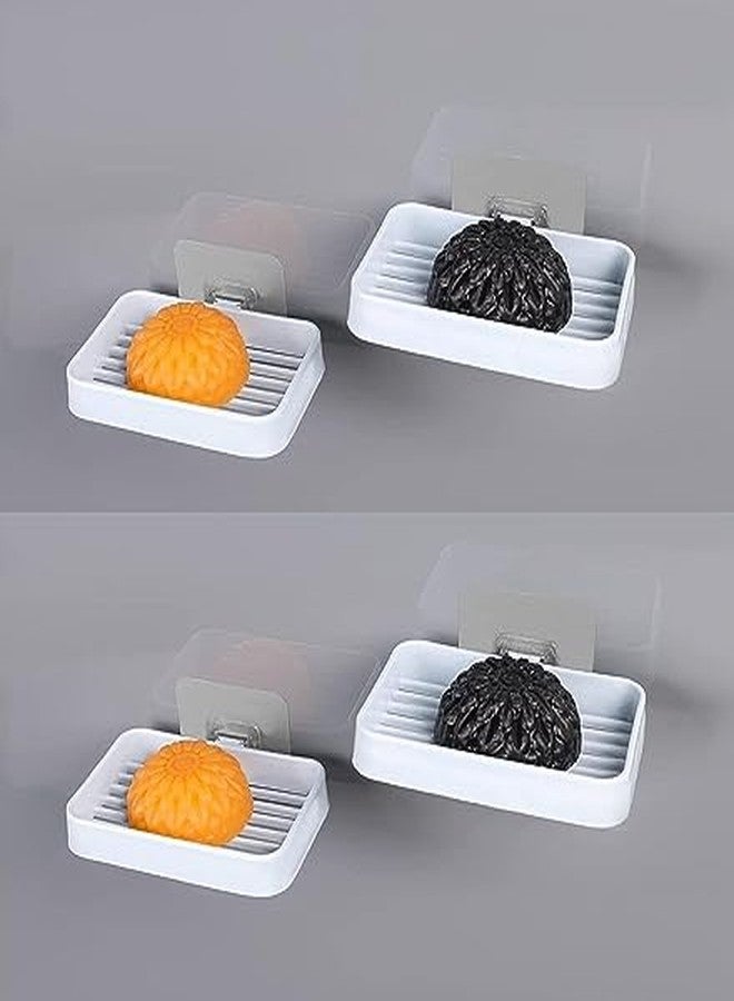 ELRINZA Soap Holder (Pack of 4) for Bathroom, Caddy Organizer Shelf Without Drilling, Wall Mounted Self Draining Soap Dish Hanging Waterproof Box Storage Rack with Adhesive Sticker (4) - Image 1