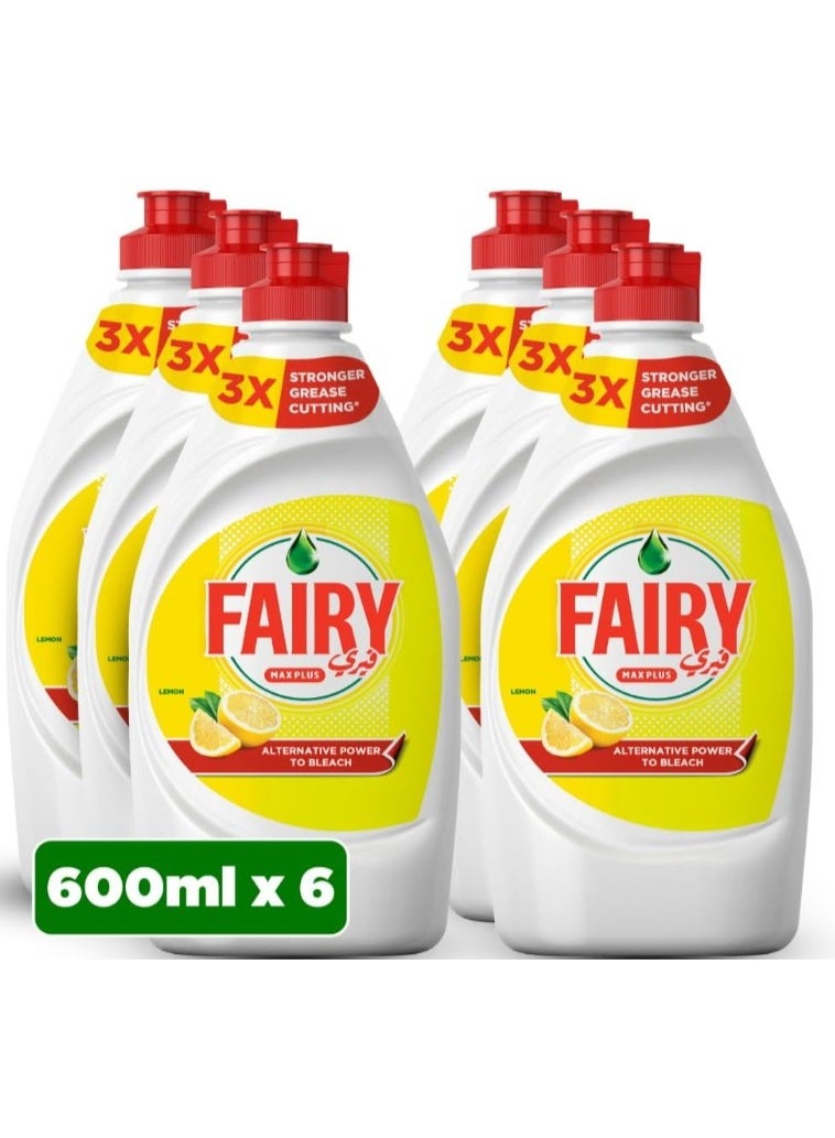 Fairy Plus Lemon Dishwashing Liquid Soap, Mega Box, Pack of 6, 6 x 600ml