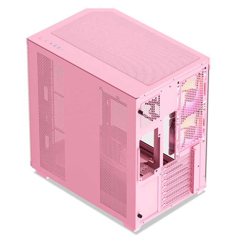 Vetroo CT3 ATX Mid-Tower Gaming Computer PC Case, Dual Chamber Panoramic Tempered Glass, Supports 360mm Radiator & 11 Fans, Up to 410mm GPU, Type-C Ready, High-Airflow for 50 Series GPUs - Pink - Image 4