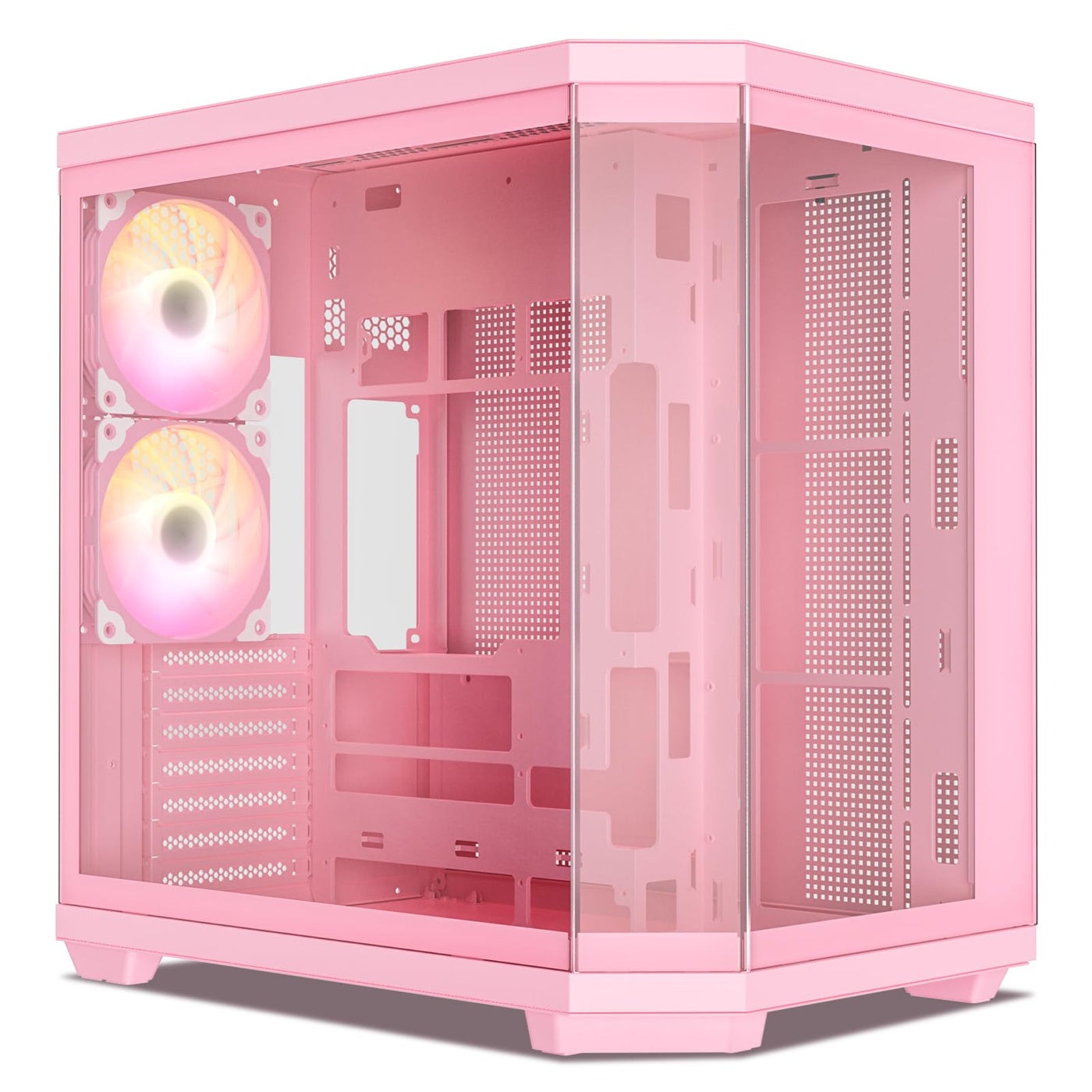 Vetroo CT3 ATX Mid-Tower Gaming Computer PC Case, Dual Chamber Panoramic Tempered Glass, Supports 360mm Radiator & 11 Fans, Up to 410mm GPU, Type-C Ready, High-Airflow for 50 Series GPUs - Pink