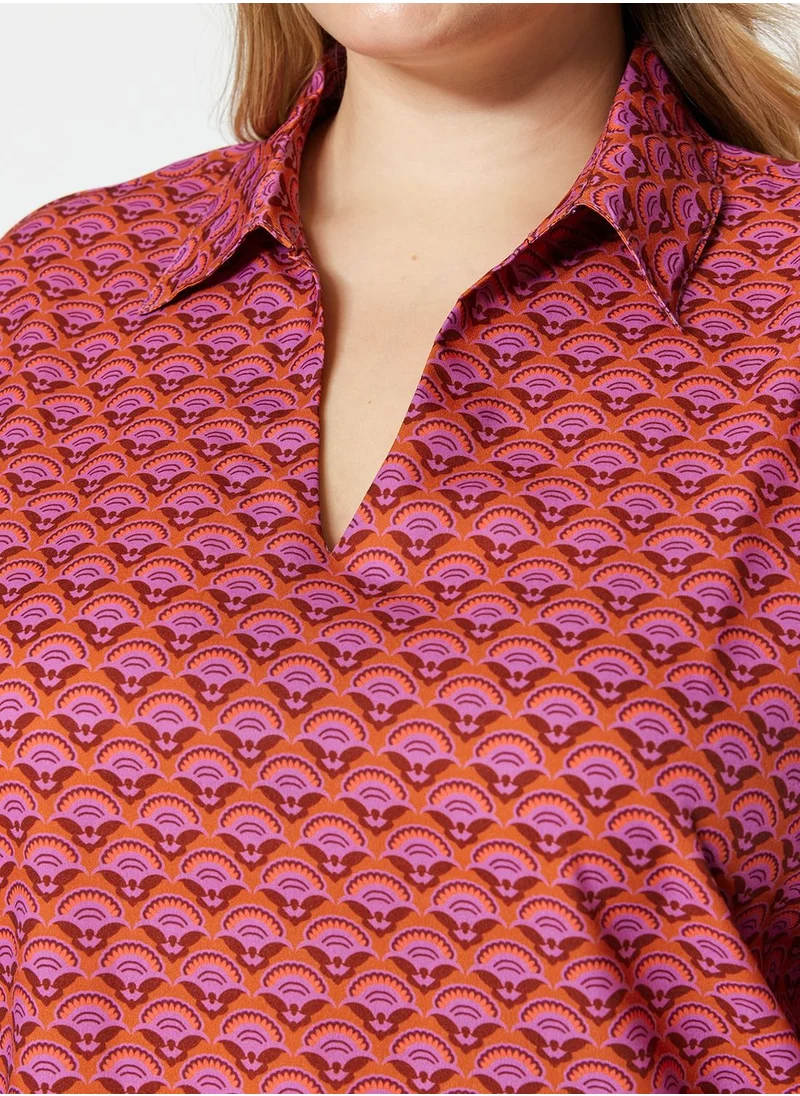 Trendyol Curve Polo Neck Printed Top
