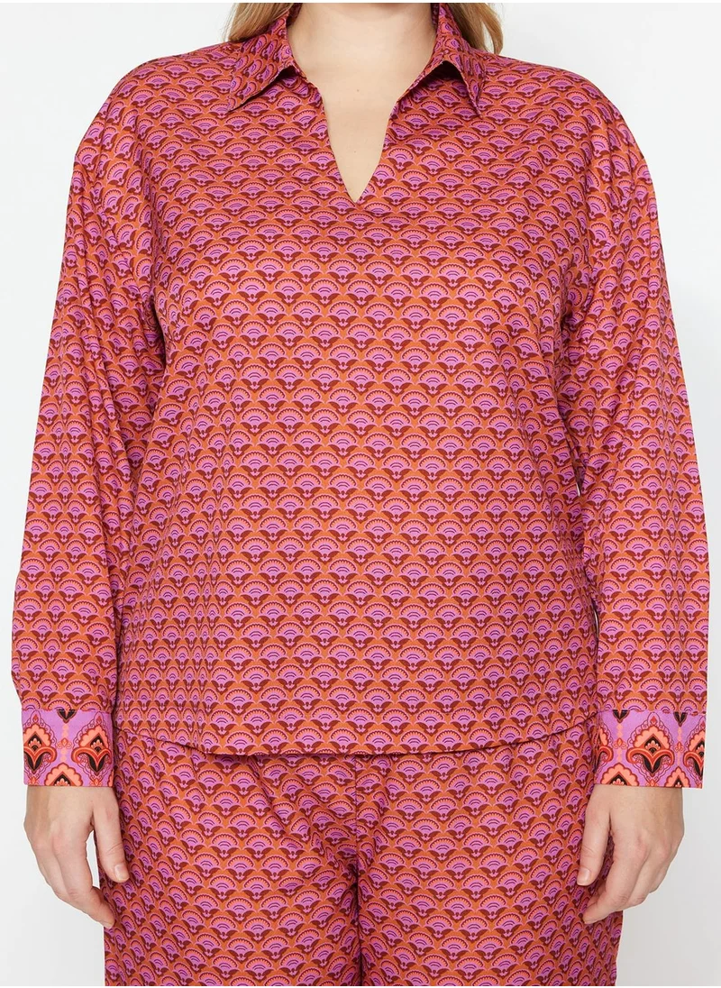 Trendyol Curve Polo Neck Printed Top