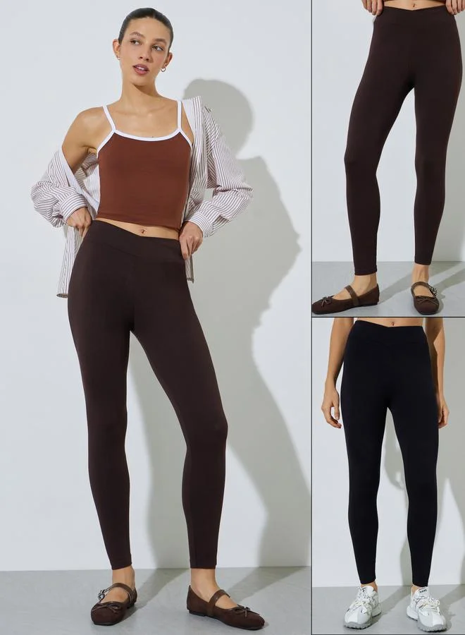 Styli Pack of 2 - Black and Brown Solid Skinny Leggings