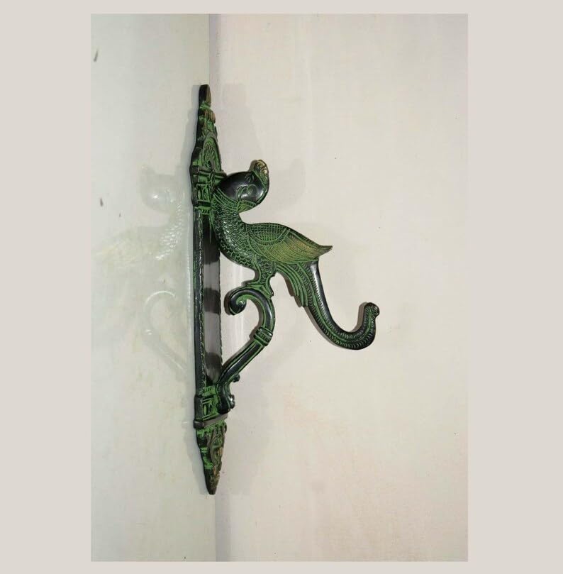 Das Traders Brass Parrot Wall Hook | Echo Bird Wall Towel Hanger | Peacock Shape Bathroom Wall Decor Atique Green Colour for Home and mandir - Image 1