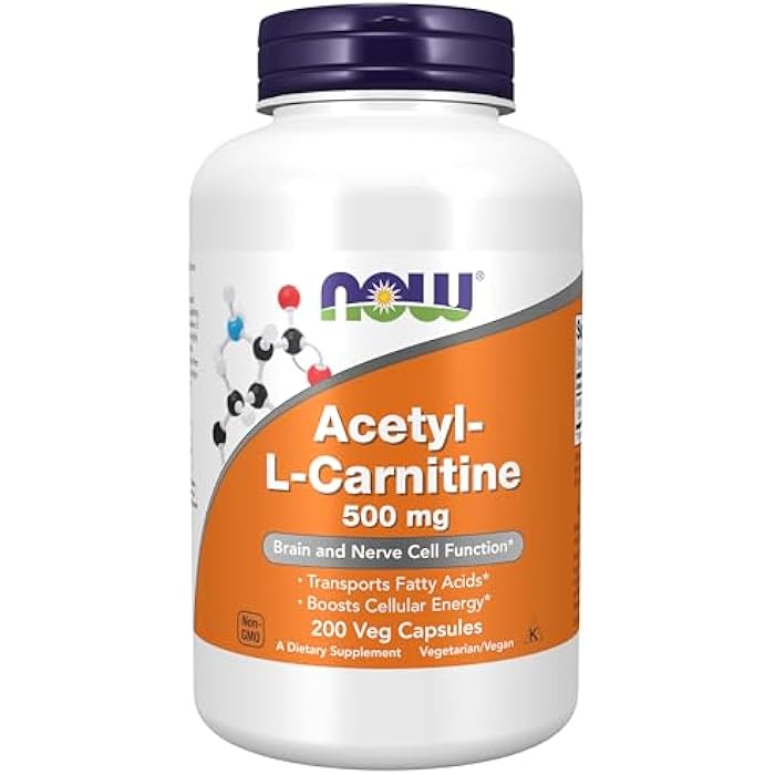 NOW Foods Supplements, Acetyl-L Carnitine 500 mg, Amino Acid, Brain And Nerve Cell Function*, 200 Veg Capsules - Image 1