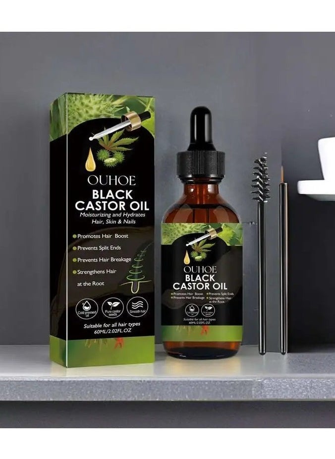 OUHOE - 60ml Luxurious Black Castor Oil Hair Serum - Nourishes, Revitalizes, and Protects All Hair Types for Silky Smooth Locks - Essential Hair Care for Healthy Hair Growth and Beauty - Image 1