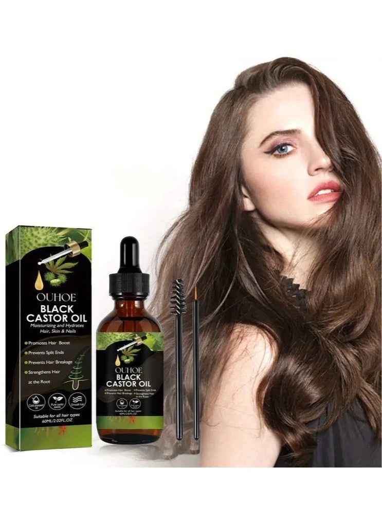 OUHOE - 60ml Luxurious Black Castor Oil Hair Serum - Nourishes, Revitalizes, and Protects All Hair Types for Silky Smooth Locks - Essential Hair Care for Healthy Hair Growth and Beauty - Image 1