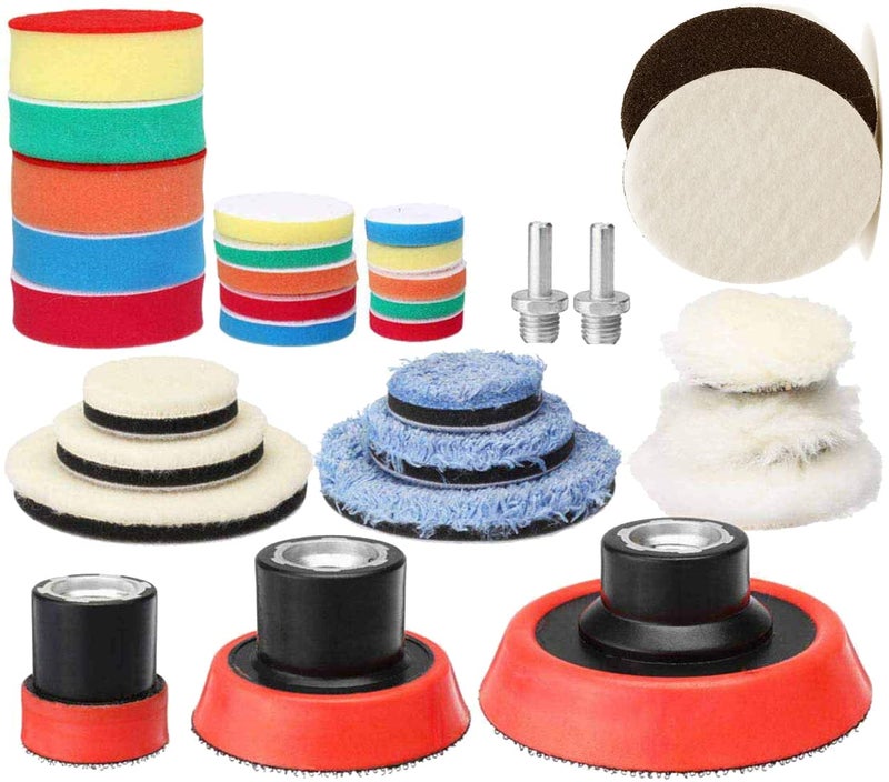 DIY Crafts With 1 x Fur & Felt Pad, 3inch Set, 9-15x Polishes Set 1/2/3" Drill Buffing Buffer Pad Polishing Pad Mix Size Kit, M14 Backing Pad Adapter Power Too(With 1 x Fur & Felt Pad, 3inch Set) - Image 1