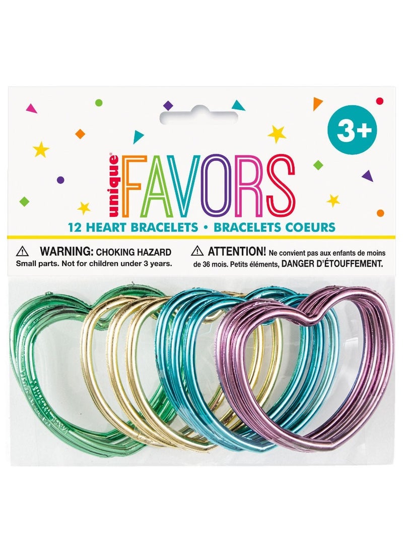 يونيك أساور أطفال على شكل قلب من البلاستيك متعدد الألوان 5.5 سم، عبوة من 12 قطعة - Image 3