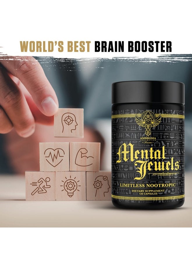Ambrosia - Mental Jewels (Capsules) Cognitive Enhancer ; Increase Memory Communication Skills Concentration & Focus ; Alpha Gpc Choline Bacognize ; 120 Veggie Capsules (30 Day Supply) - Image 1