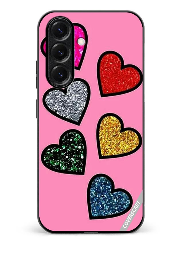 VR CREATIVE Protective Case Cover For Samsung Galaxy S25 Plus Glitter Hearts In Pink Background Design Multicolour