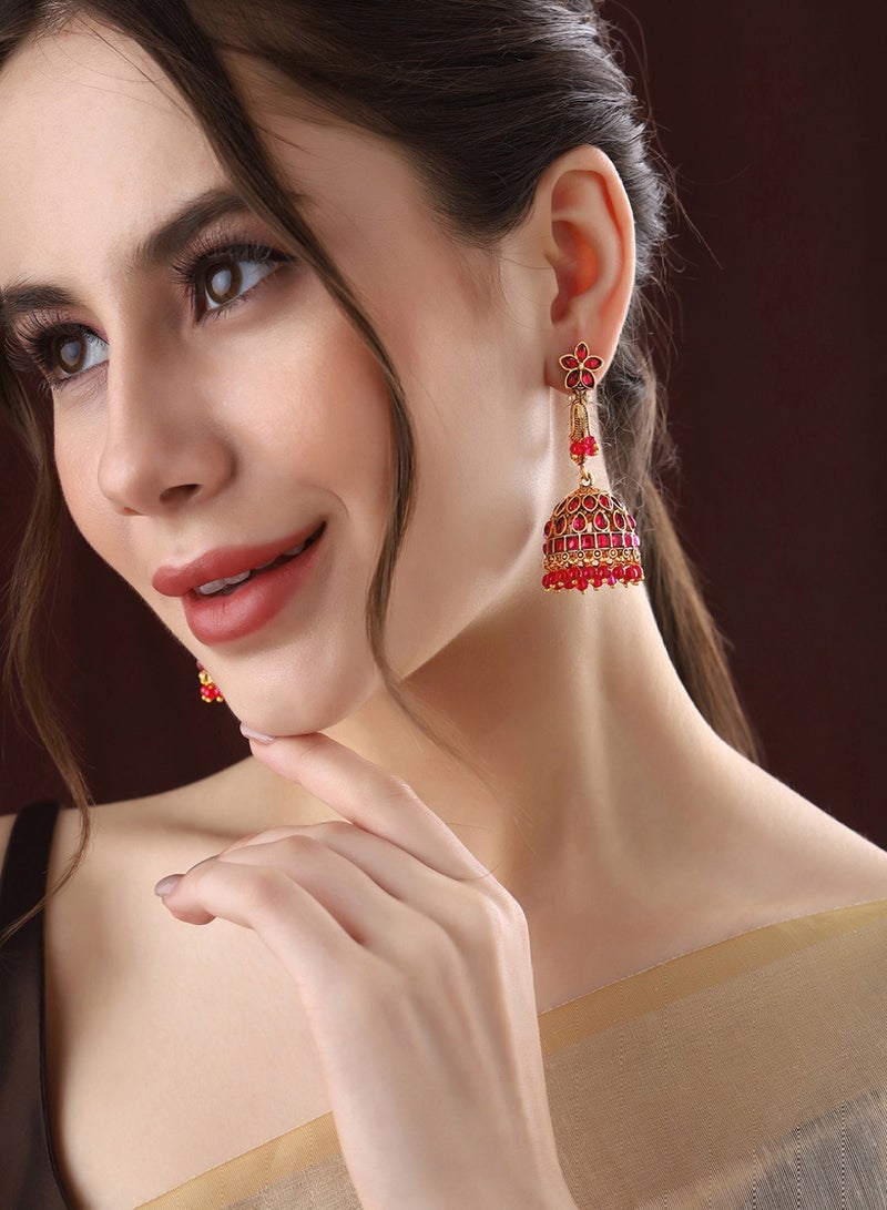 برياسي أقراط جمكة مرصعة بحجر الروبي الصناعي - Image 1