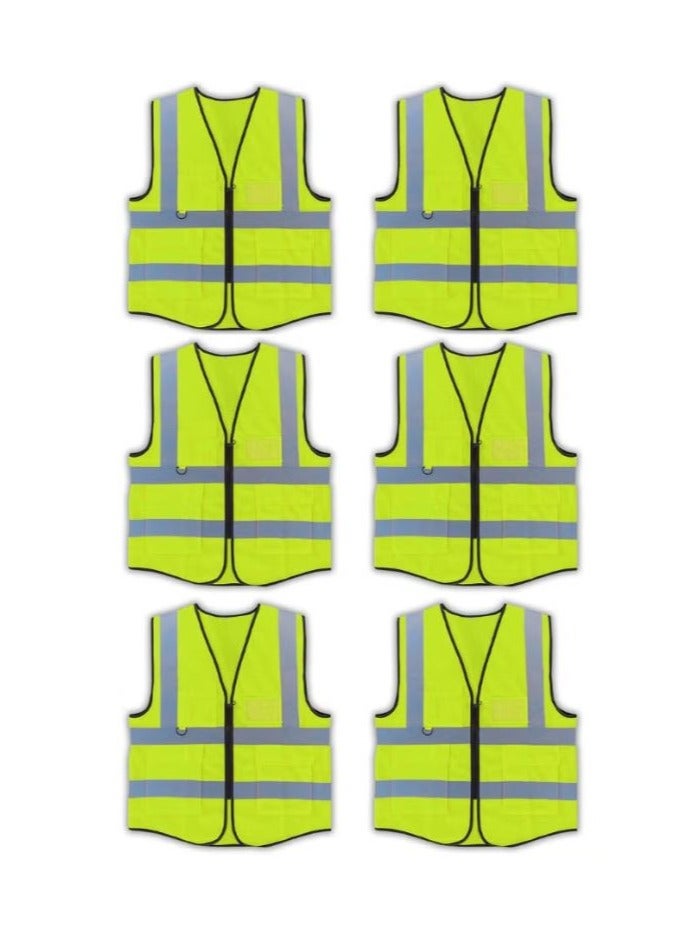 DXB GADGETS Pack of 6 High Visibility Multi Use Vest Safety and Utility Bright Yellow  - Image 1