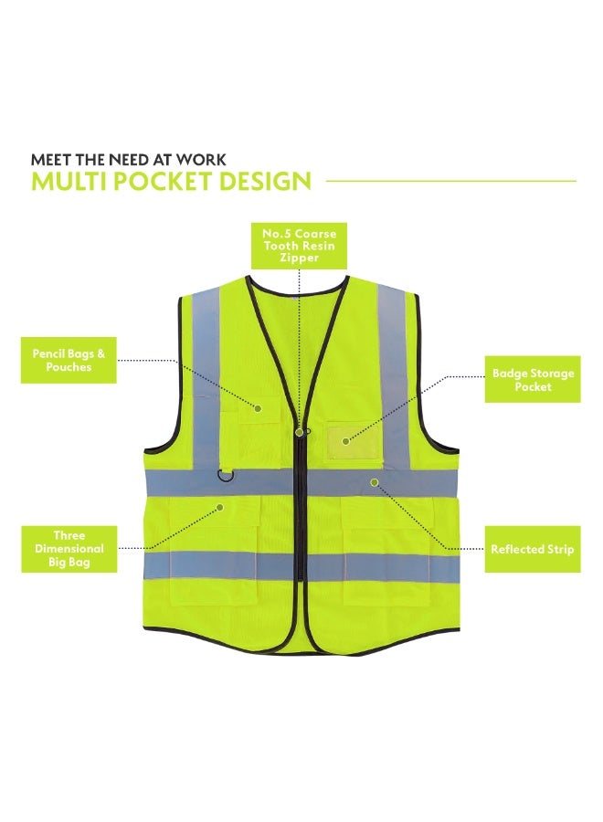 DXB GADGETS Pack of 6 High Visibility Multi Use Vest Safety and Utility Bright Yellow  - Image 3