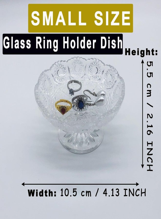 BESSKON Small Flower Ring Dish Jewelry Tray, Glass Jewelry Dish, Crystal Ring Holder Jewelry Plate Dish, Nightstand Decor Clear Jewelry Bowl Dish for Earrings,Vanity Decorative Tray Trinket Dish Gift - Image 2