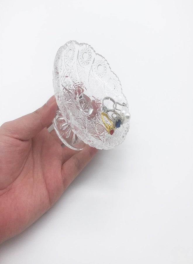 BESSKON Small Flower Ring Dish Jewelry Tray, Glass Jewelry Dish, Crystal Ring Holder Jewelry Plate Dish, Nightstand Decor Clear Jewelry Bowl Dish for Earrings,Vanity Decorative Tray Trinket Dish Gift - Image 4