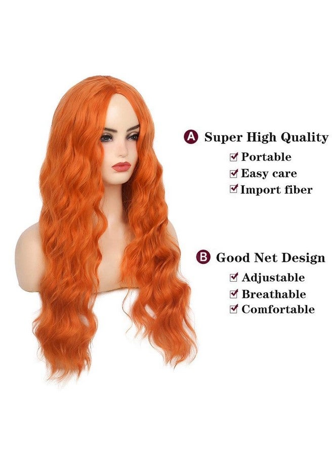 Beweig Long Curly Wavy Orange Wig Middle Part Synthetic Hair Replacement Wig for Cosplay Daily Use - Image 3